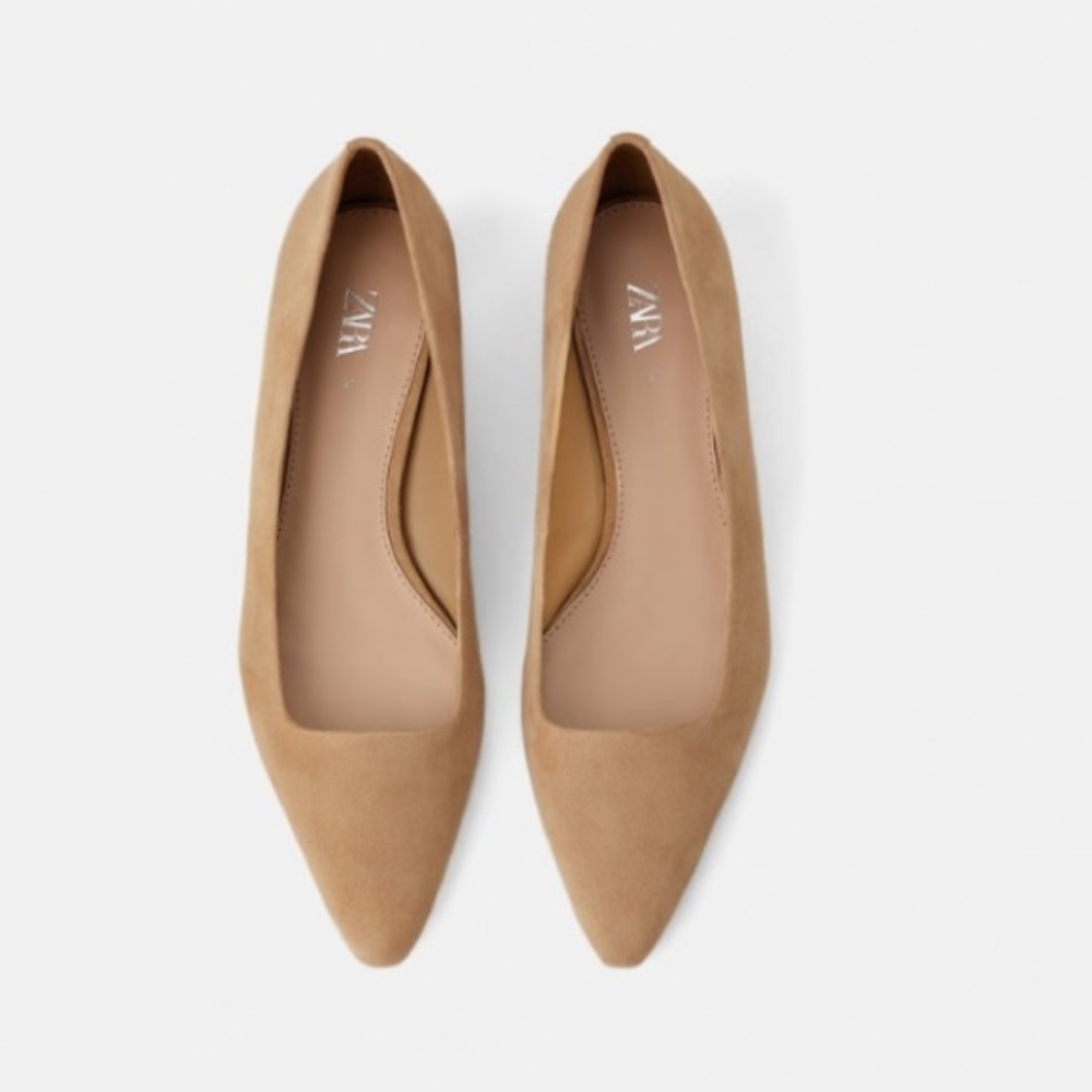 Zara Suede Tan Flats w|Wooden Heel